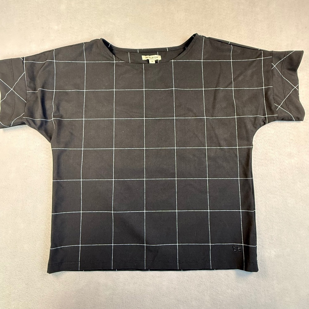 Albion Fit Jetsetter Tee Black White Windowpane Grid Boxy Top Small Elevated